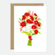 A greeting card featuring a colorful illustration of a flower bouquet with the text 'Be my Valentine' and a brown envelope behind it.