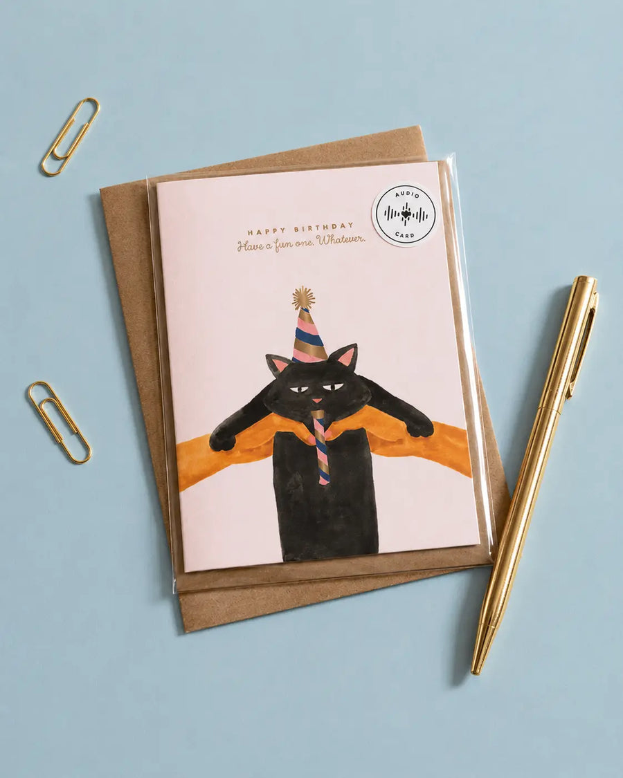 Front of the audio greeting card with Audio Card sticker