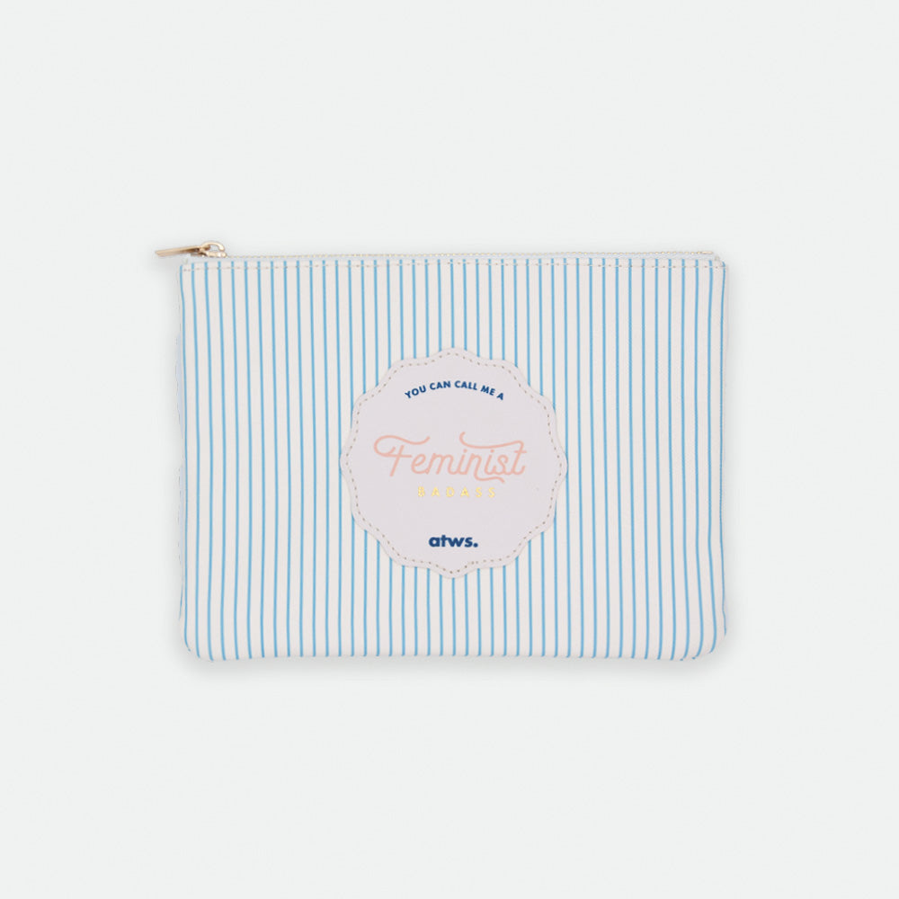 feminist badass pouch bag blue stripes by All The Ways To Say