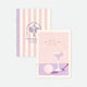 Set of two A6 pocket notebooks, one with pink and lilac stripes and tennis racket illustration, the other with cocktail glass and tennis ball design, gold foil details.