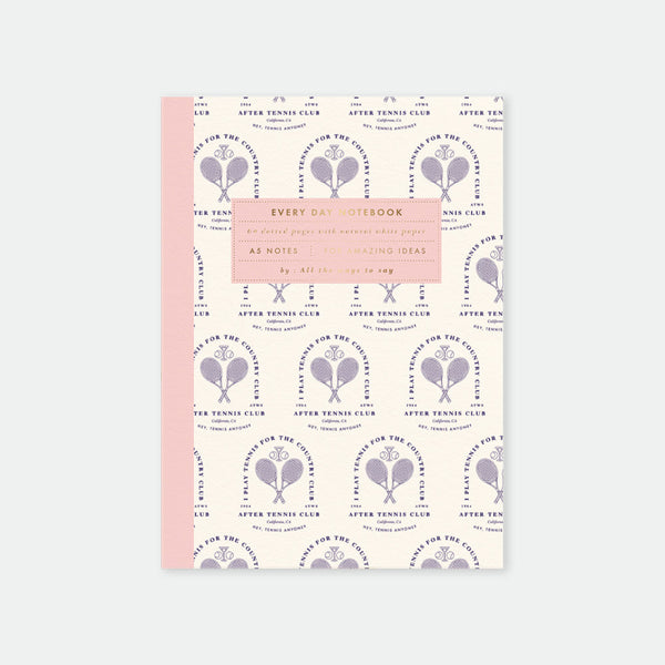 A5 notebook with a tennis-themed design, featuring gold foil details and the text 'After Tennis - Every day is a match'.