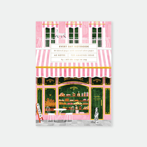 Notebook with a bakery illustration on a white background