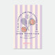 Balle de Match enamel pins by All the Ways to Say featuring pastel tennis balls with gold-plated details on striped purple and cream background.
