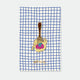 Fork and Pasta enamel pin by All the Ways to Say featuring gold-plated fork twirling spaghetti with red sauce on blue checkered background.