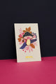 Crazy Mushroom enamel pin by All The Ways To Say on illustrated card with fall foliage – dark blue and pink background