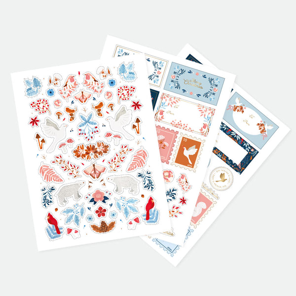 White Winter Stickers Set by All the Ways to Say with 3 eco-friendly sheets and 110 seasonal designs featuring polar bears, florals and woodland motifs.