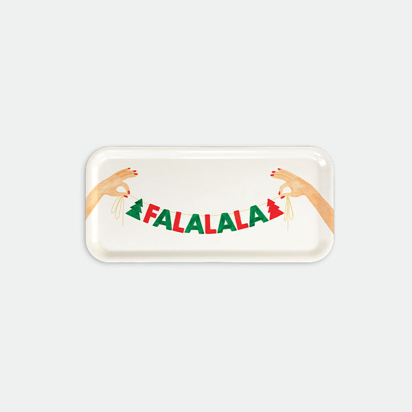 Falalala Coffee Tray by All the Ways to Say in birch wood with festive garland design, made in Sweden, dishwasher safe and food contact approved