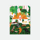 5 notebook cover by All The Ways To Say featuring a watercolor illustration of a person reading in bed surrounded by many pets and hanging plants.
