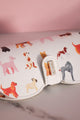 Glasses case with multicolored dog illustrations and gold atws. logo on clasp.