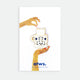 Cup Cat enamel pin by All the Ways to Say featuring gold-plated cat sleeping in teacup with blue pattern on illustrated hands background.