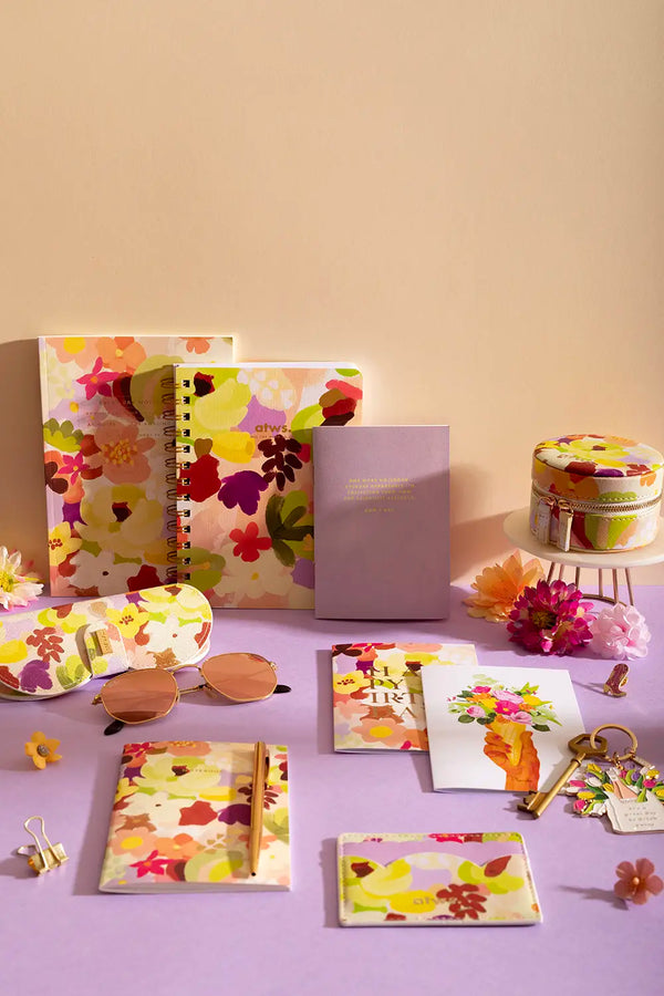 SPRING SWEETS - Collection: a lilac "Scientific Research" journal paired with a patterned pocket notebook.