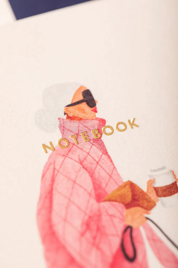 Dalmatian Pocket Notebook A6 DUO - Focus on the hand-painted woman illustration and gold details.