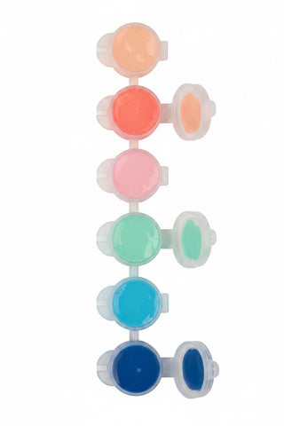 Several small pots of bio-based acrylic paint